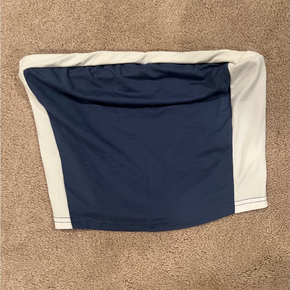 Navy and White Strapless Top